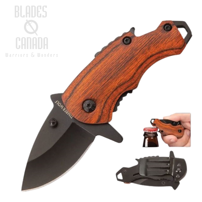 Timber Wolf Money Clip Compact Flipper Folding Knife, Pakkawood, Assisted Opening, TW1112